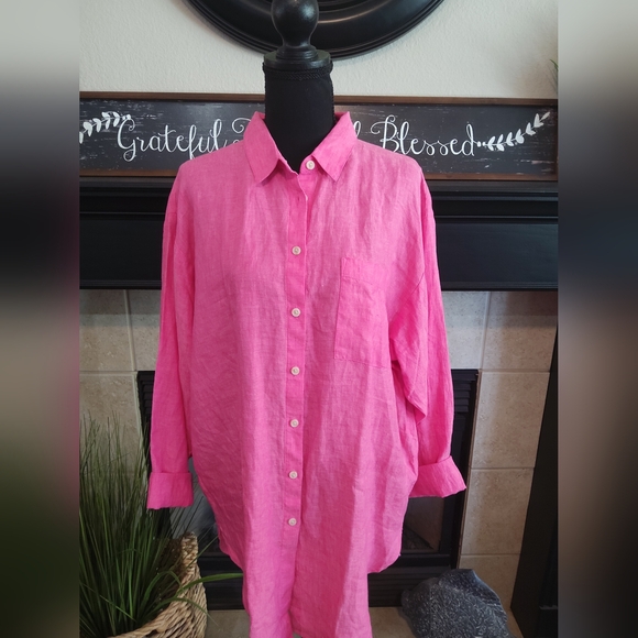 Lands' End Bold Pink Collared Shirt - Picture 3 of 10